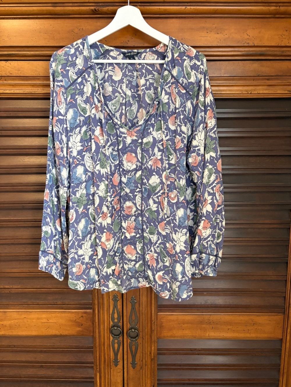 Lucky Brand Navy Floral Long-Sleeve Tie-Front Top XL